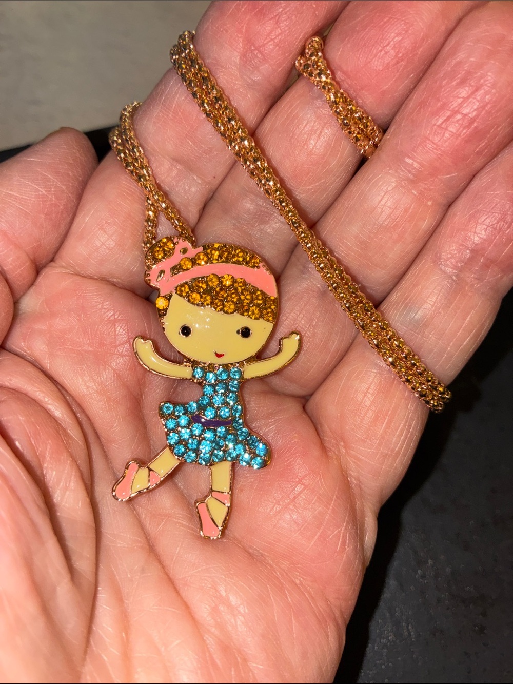 Kids Ballerina Pendant Necklace in Pink and Blue
